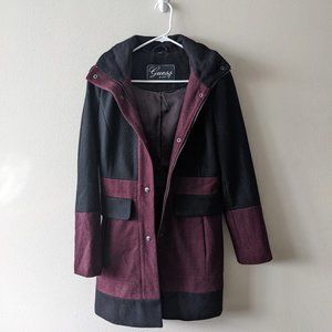 NWOT! GUESS - Women's Colorblock Wool Hooded Coat - Size Small